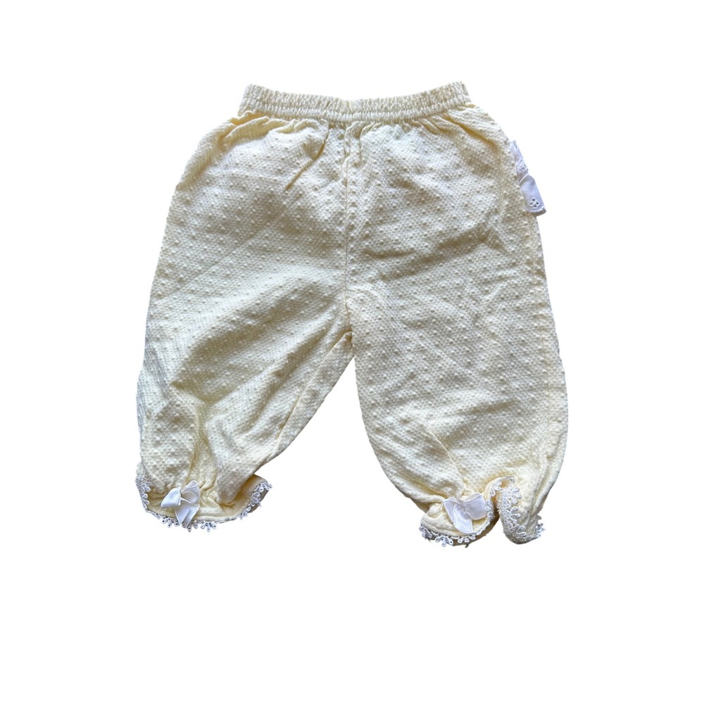 First Moments Vintage Baby Pants Yellow Eyelet Ruffle Bow Bloomers 0-3M Cotton